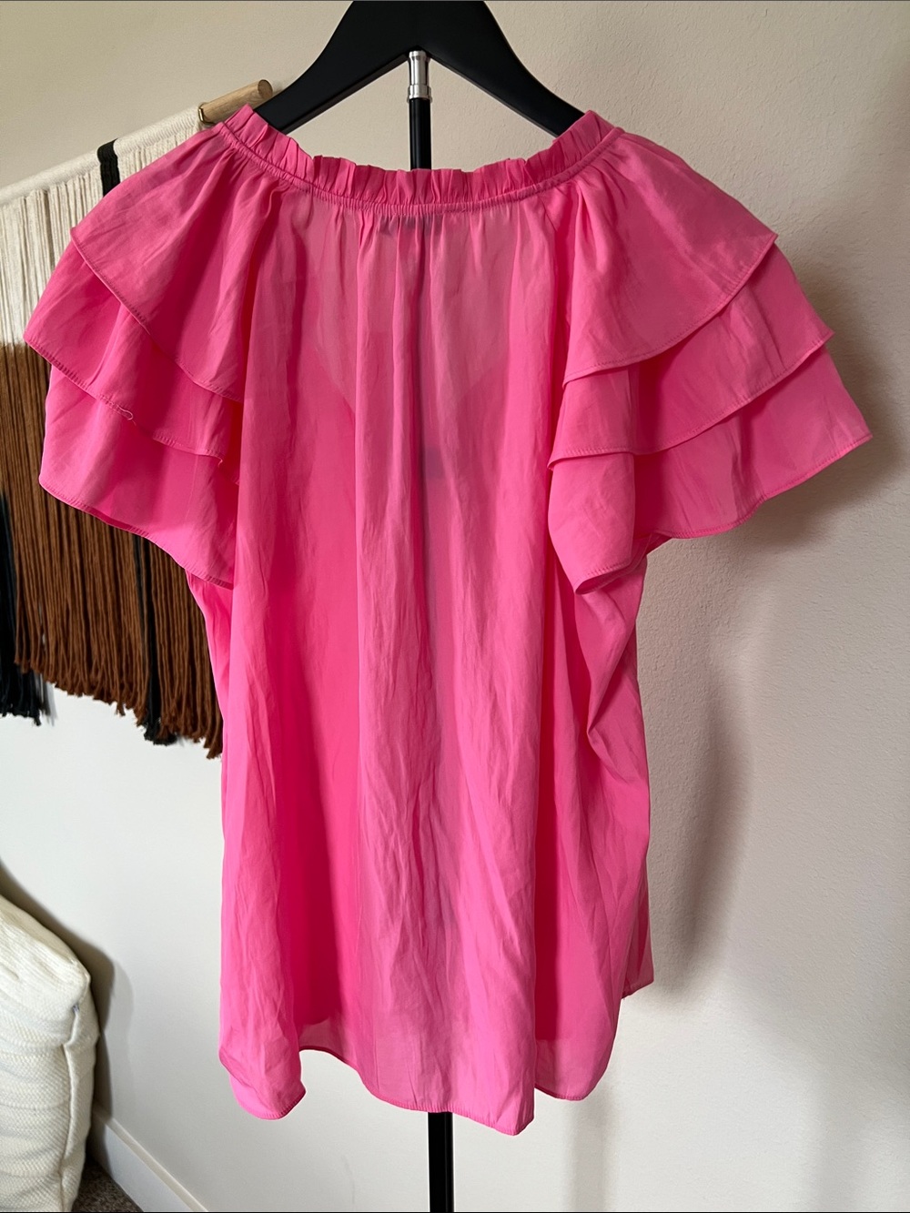 Pink Ruffle Sleeve V-Neck Blouse - Picture 3 of 3